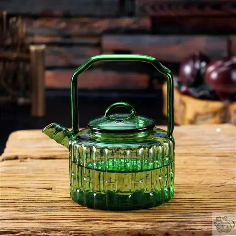 Théière en verre vert design bouilloire bambou | Théières à la folie