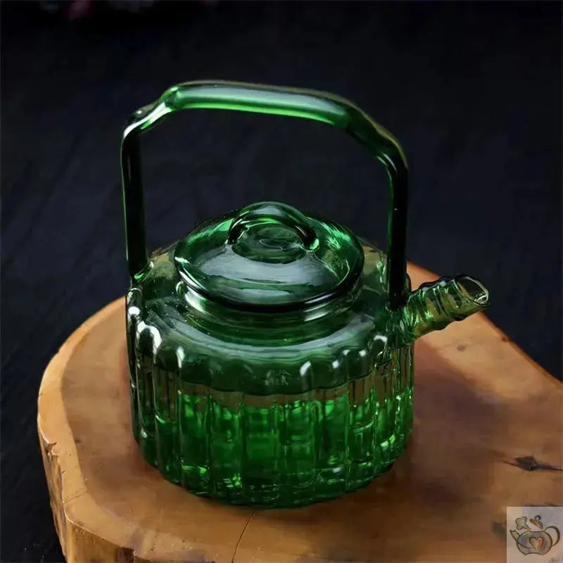 Théière en verre vert design bouilloire bambou | Théières à la folie