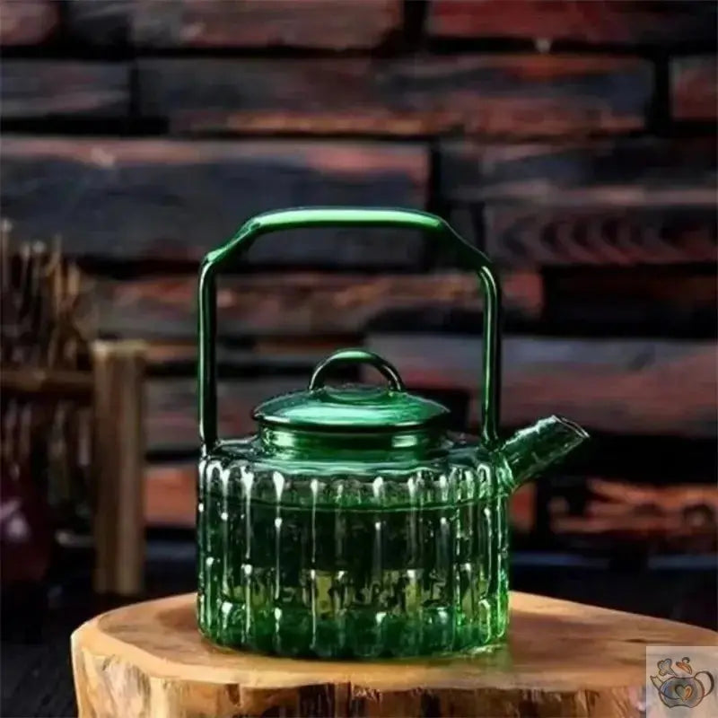 Théière en verre vert design bouilloire bambou | Théières à la folie