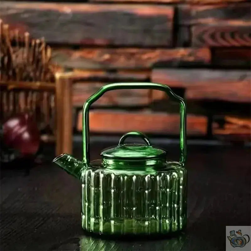 Théière en verre vert design bouilloire bambou | Théières à la folie