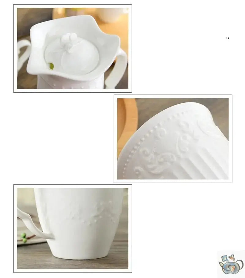 Théière porcelaine blanche d'antan et 2 tasses | Théières à la folie
