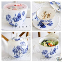 Thumbnail for Théière porcelaine fleurie de  roses bleues | Théières à la folie
