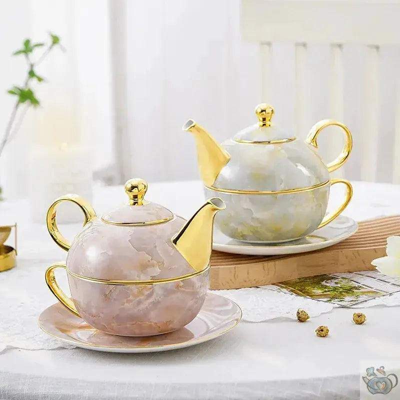 Théière solitaire en porcelaine marbrée cadeau | Théières à la folie