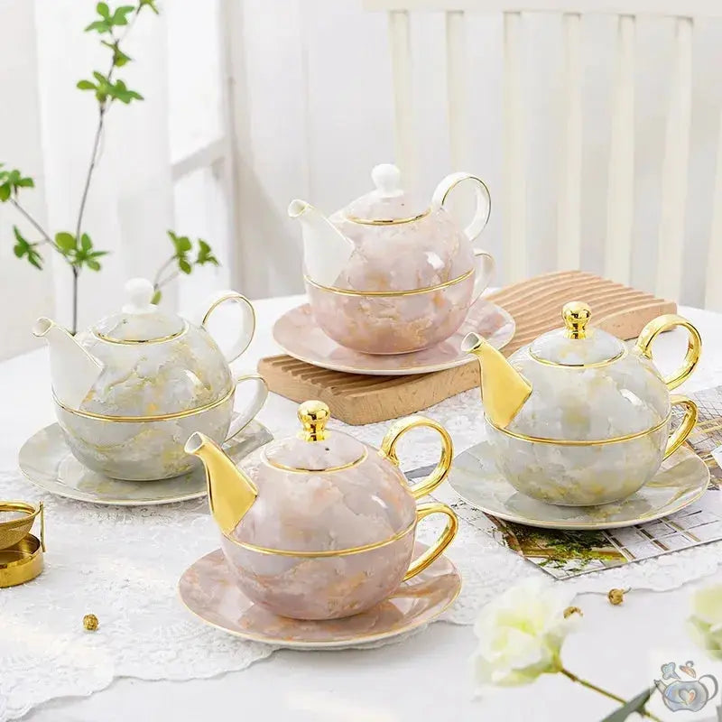 Théière solitaire en porcelaine marbrée cadeau | Théières à la folie