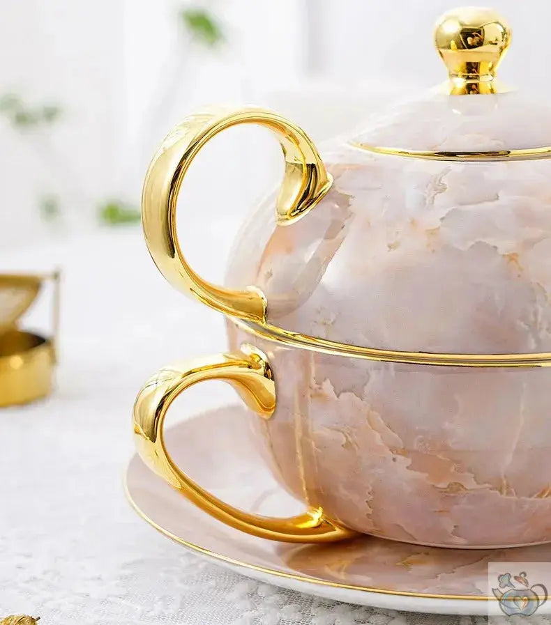 Théière solitaire en porcelaine marbrée cadeau | Théières à la folie