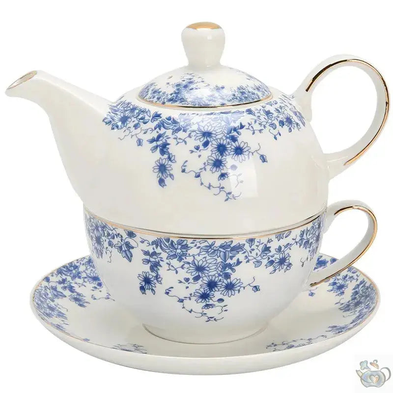 Théière solitaire porcelaine fleurs bleues | Théières à la folie