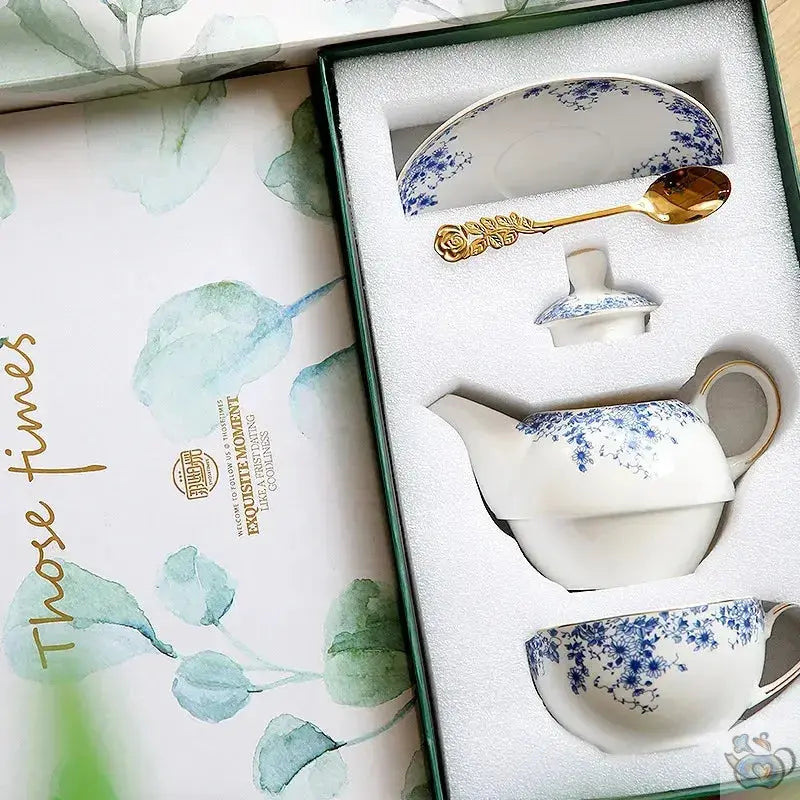 Théière solitaire porcelaine fleurs bleues | Théières à la folie