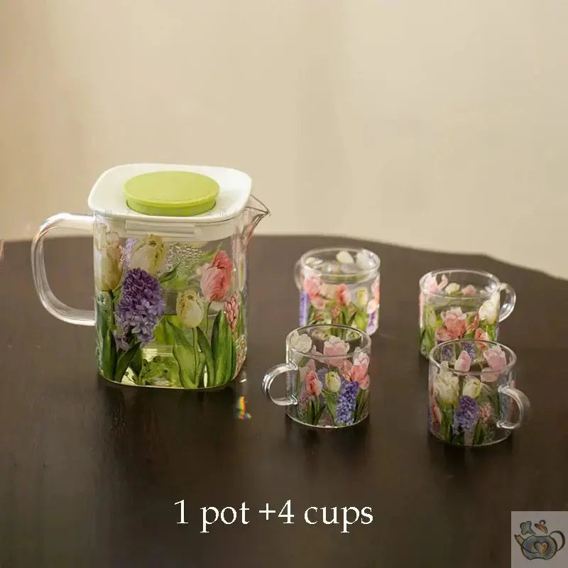 Théière verre polyvalente aux tulipes colorées | Théières à la folie