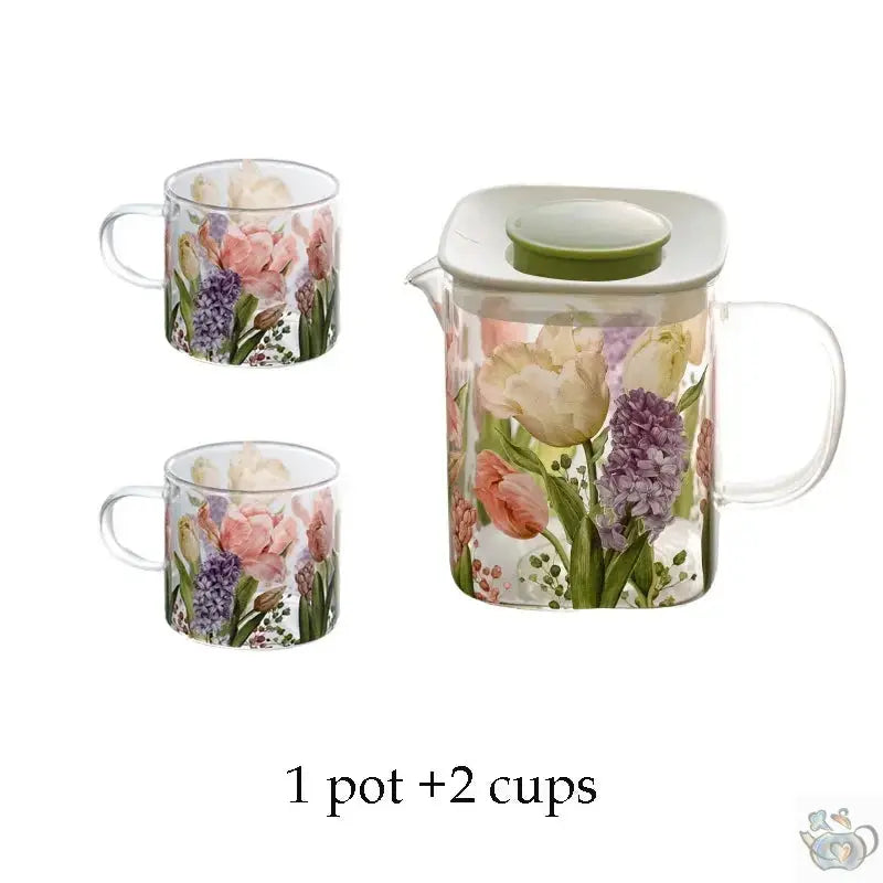 Théière verre polyvalente aux tulipes colorées | Théières à la folie