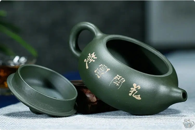 Théière chinoise ronde aplatie verte | Théières à la folie