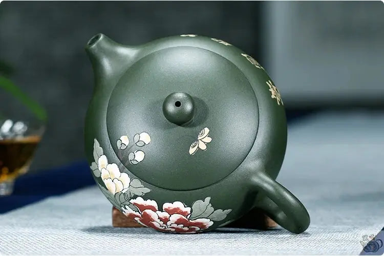 Théière chinoise ronde aplatie verte | Théières à la folie