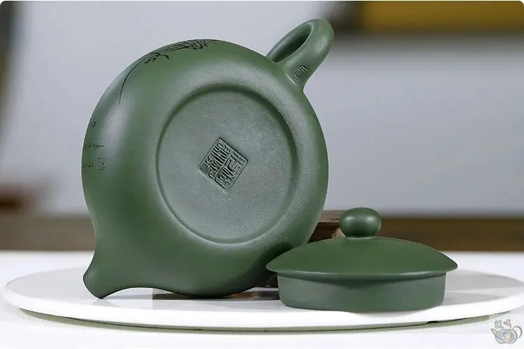 Théière chinoise ronde aplatie verte | Théières à la folie