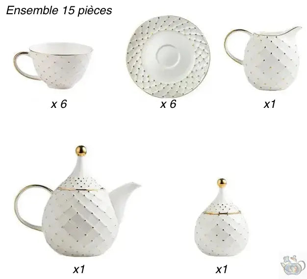 Théière porcelaine blanche "cloutée" de doré | Théières à la folie