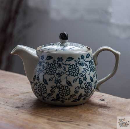 Théière céramique blanc bleu traditionnel | Théières à la folie