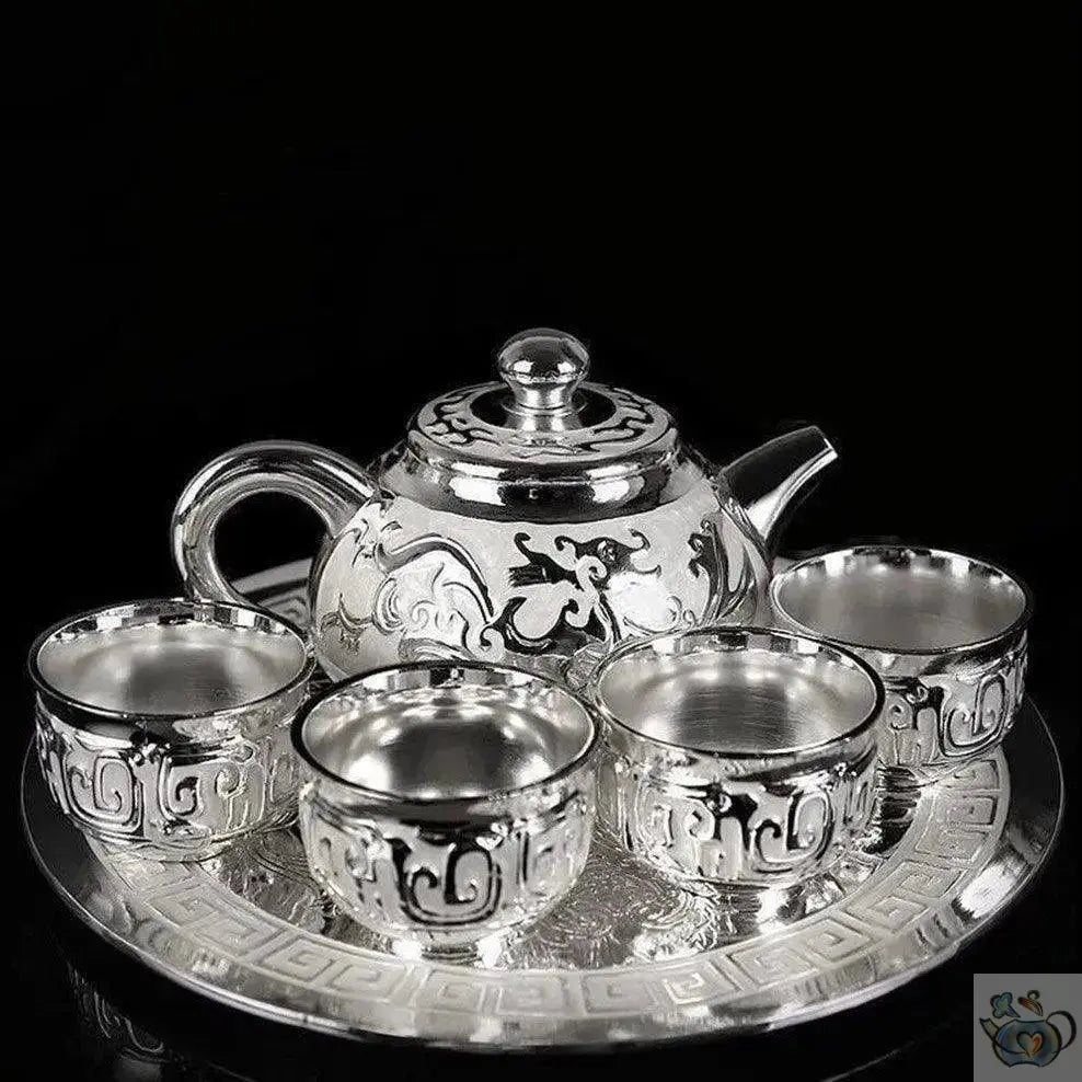 Théière dragon et tasses en argent | Théières à la folie