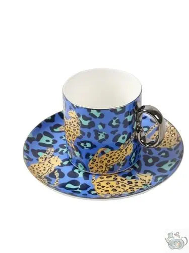 Théière en porcelaine bleue léopard et argent | Théières à la folie