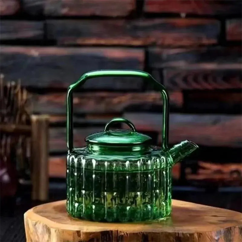 Théière en verre vert design bouilloire bambou | Théières à la folie