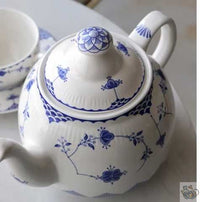 Thumbnail for Théière et tasse rondes en céramique blanc bleu | Théières à la folie