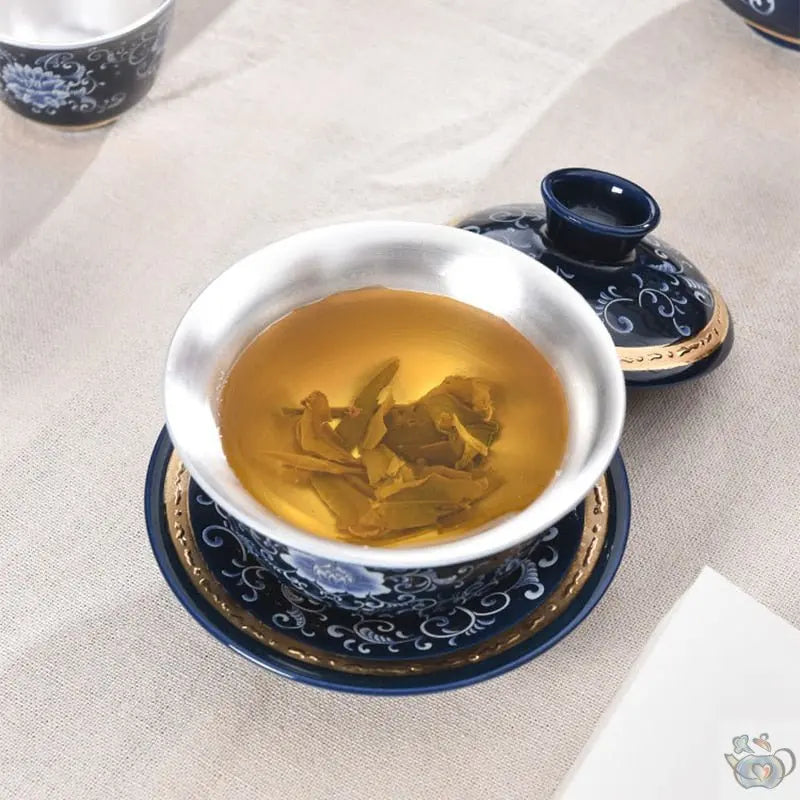 Théière individuelle Gaiwan argent porcelaine | Théières à la folie