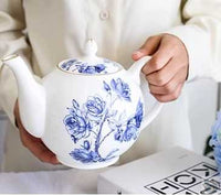 Thumbnail for Théière porcelaine fleurie de  roses bleues | Théières à la folie