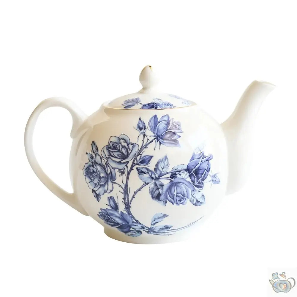 Théière porcelaine fleurie de roses bleues | Théières à la folie