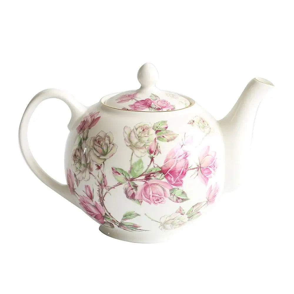 Théière porcelaine fleurie de roses so british | Théières à la folie