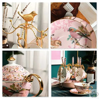 Thumbnail for Tasses porcelaine rose aux oiseaux coffret