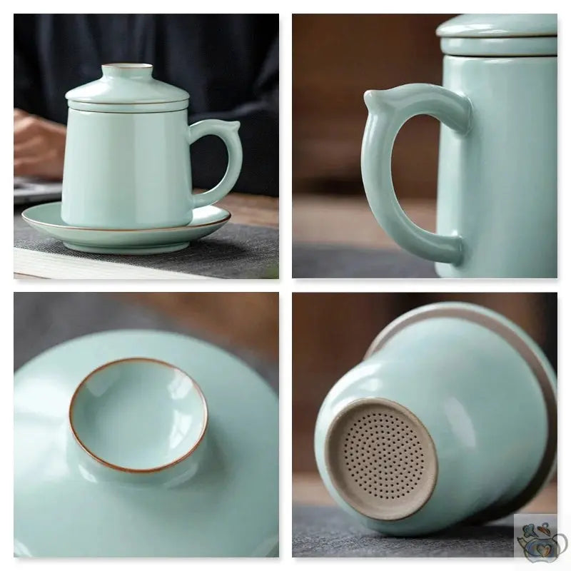 Mug avec filtre en porcelaine vert d'eau | Théières à la folie