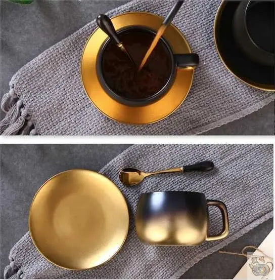​Grande tasse contemporaine noire et or | Théières à la folie