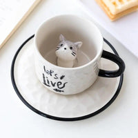 Thumbnail for ​Mug blanc noir au petit chat 3D | Théières à la folie