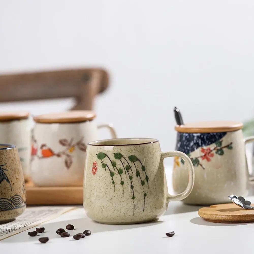 Tasses japonaises en céramique, peintes à la main, sous glaçure