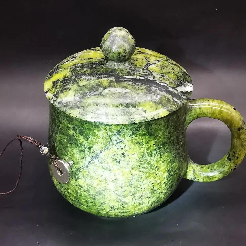 ​Mug jade naturel vert avec couvercle | Théières à la folie