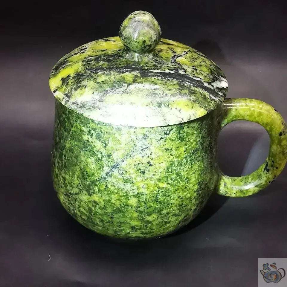 ​Mug jade naturel vert avec couvercle | Théières à la folie