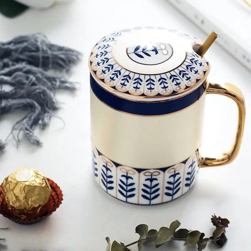 ​Mug porcelaine avec couvercle blanc/marine  |  Théières à la folie