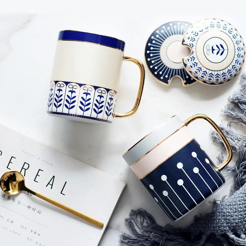 ​Mug porcelaine avec couvercle blanc/marine  |  Théières à la folie