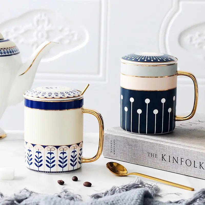 ​Mug porcelaine avec couvercle blanc/marine  |  Théières à la folie