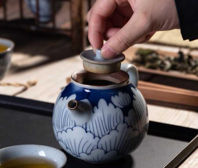 ​Petite théière japonaise gré et lotus bleu | Théières à la folie