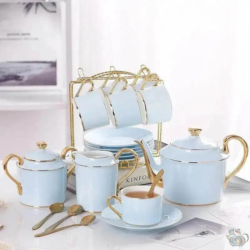 ​Service à thé en porcelaine fine bleu ciel | Théières à la folie