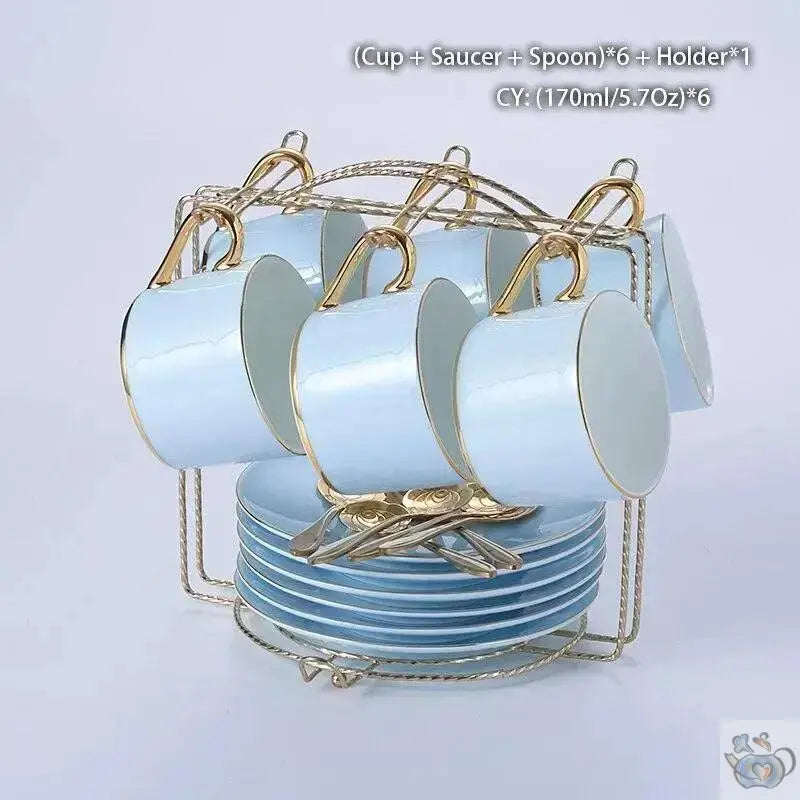 ​Service à thé en porcelaine fine bleu ciel | Théières à la folie