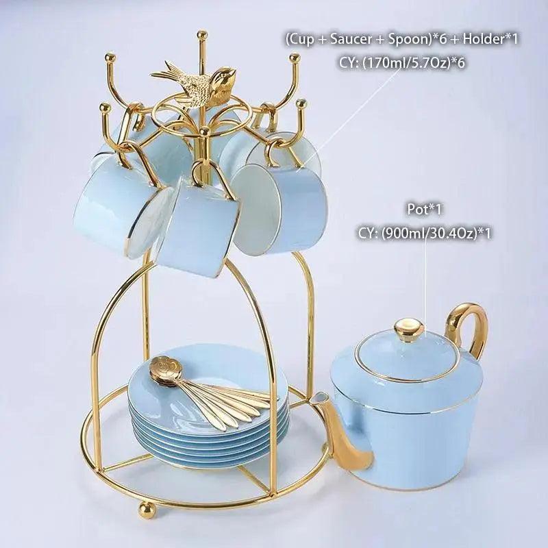 ​Service à thé en porcelaine fine bleu ciel | Théières à la folie
