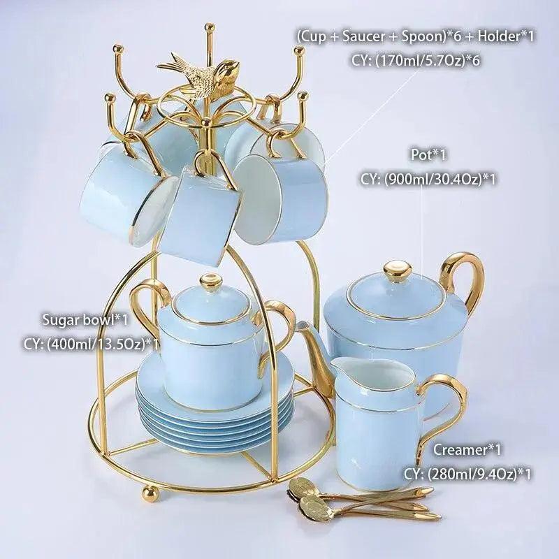 ​Service à thé en porcelaine fine bleu ciel | Théières à la folie