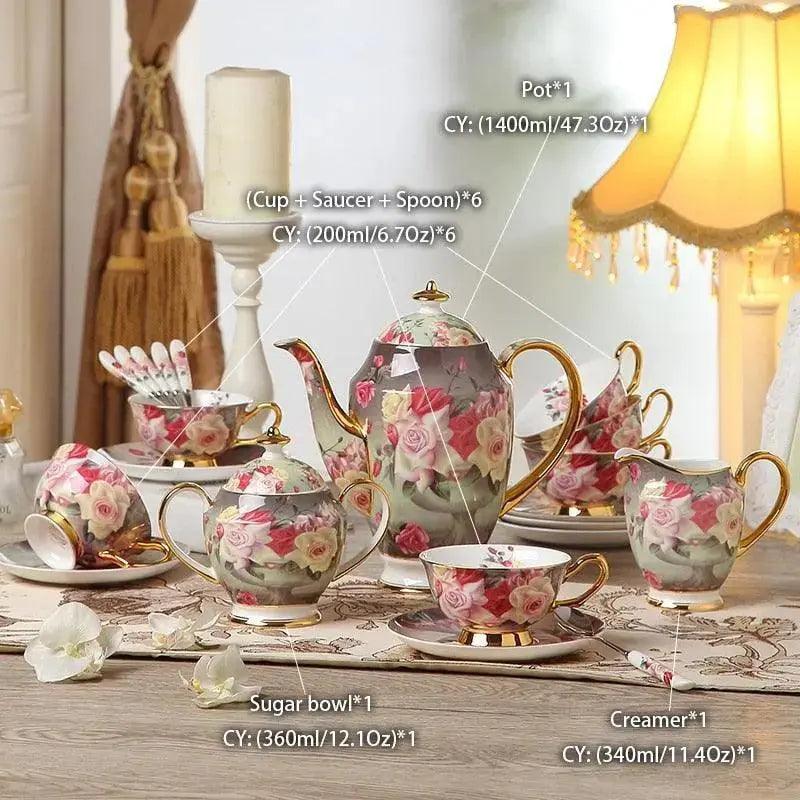 ​Service à thé fine porcelaine, roses anglaises  |  Théières à la folie
