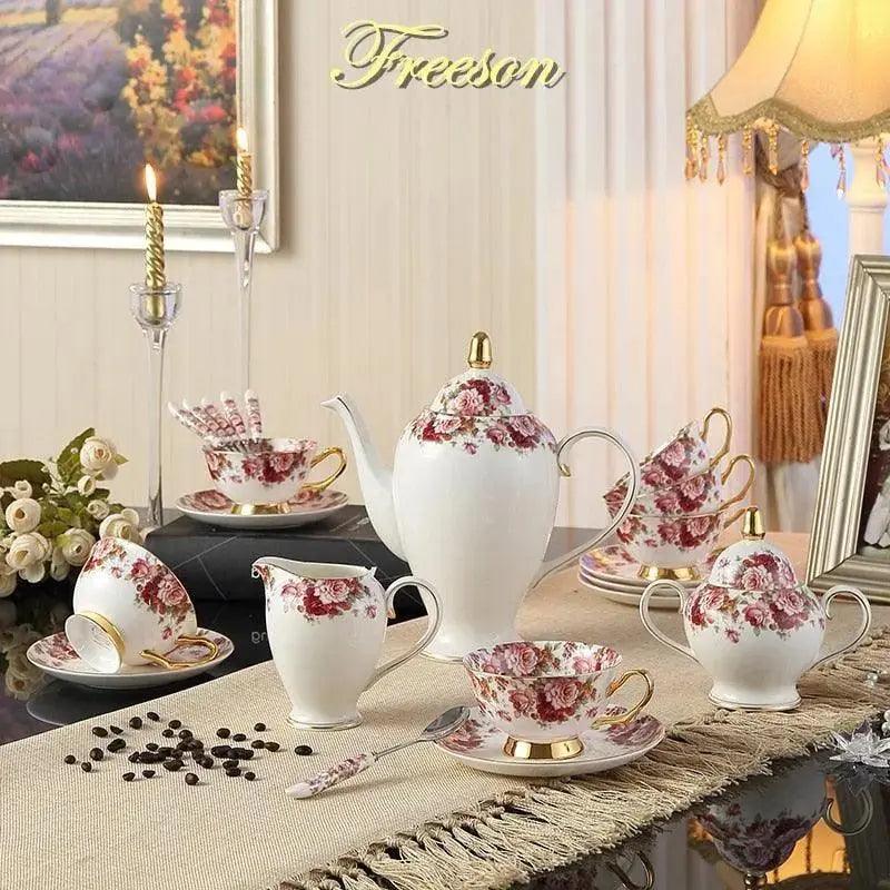 ​Service à thé porcelaine fine roses romantiques | Théières à la folie