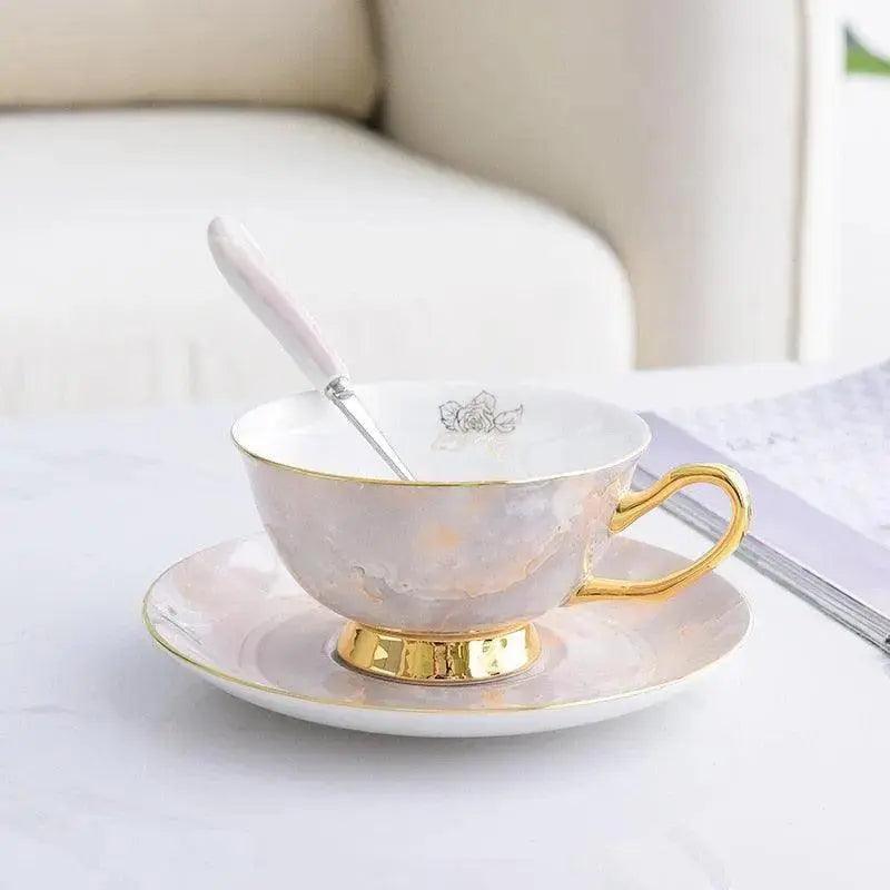 ​Service à thé porcelaine marbrée rose gris perle | Théières à la folie