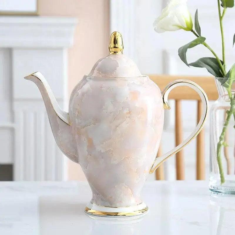 ​Service à thé porcelaine marbrée rose gris perle | Théières à la folie