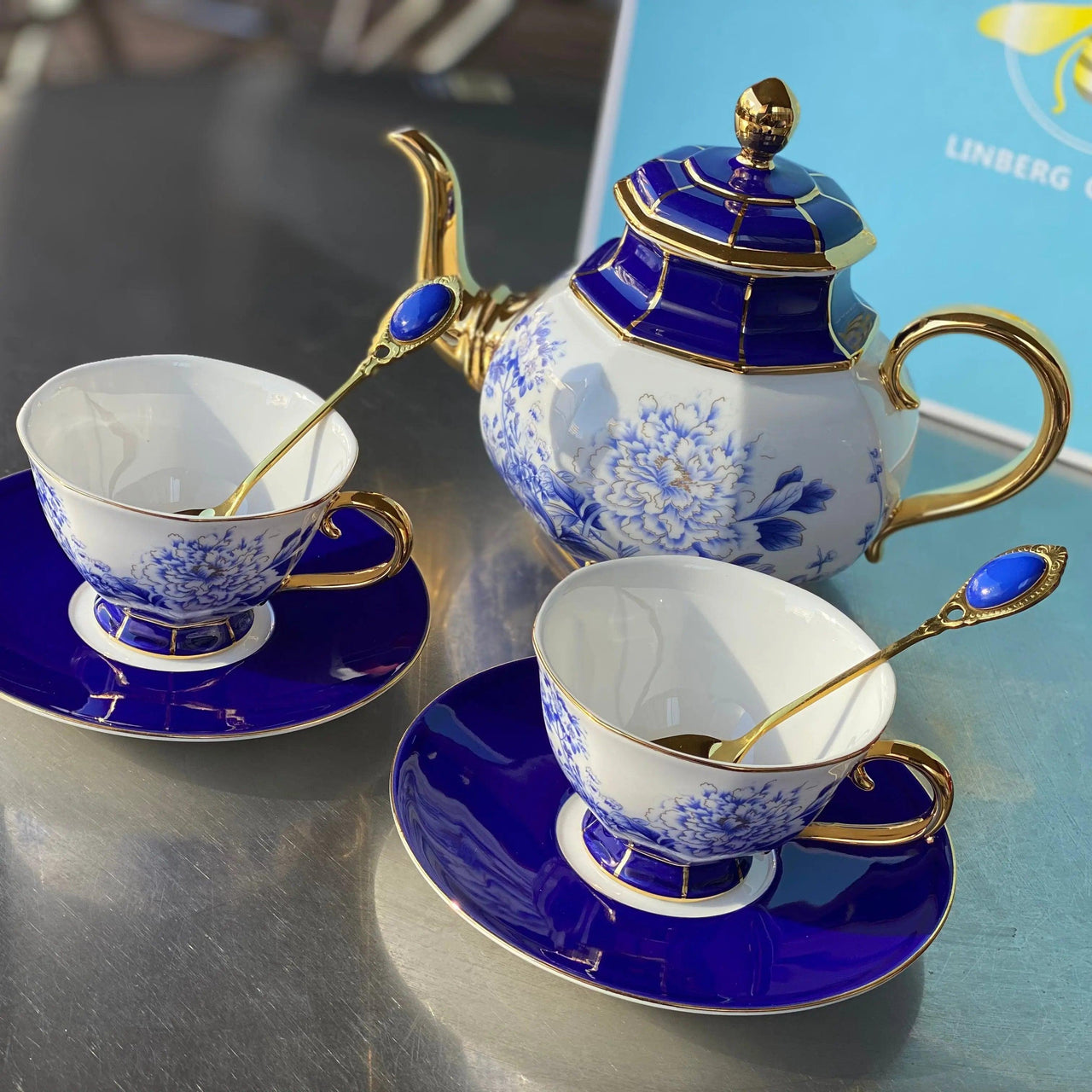 ​Service à thé pour 2 chinois bleu saphir | Théières à la folie