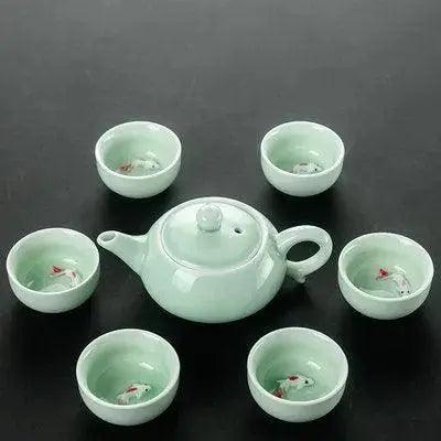 ​Services à thé tons bleu vert en céramique | Théières à la folie