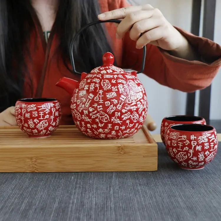 ​Set à thé Chinois en porcelaine rouge et noire | Théières à la folie