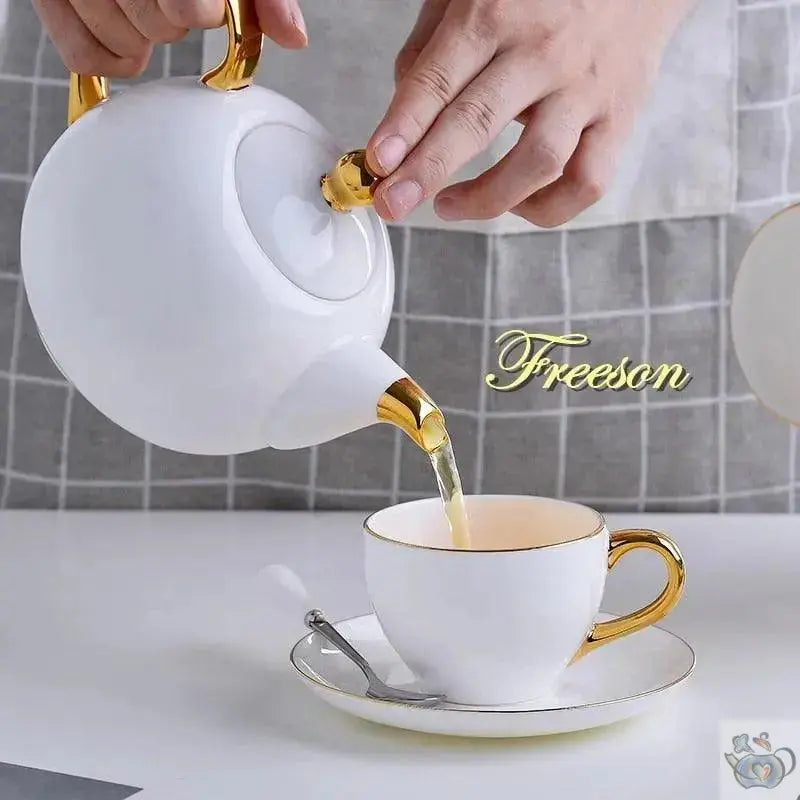​Set de thé en porcelaine blanche et or | Théières à la folie