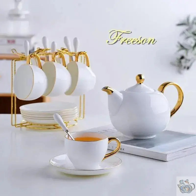 ​Set de thé en porcelaine blanche et or | Théières à la folie